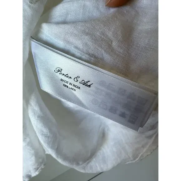 Porter and Ash Shirt Womens L White 100% Linen Hawaiian Camp Button Up Beach - Picture 6 of 10